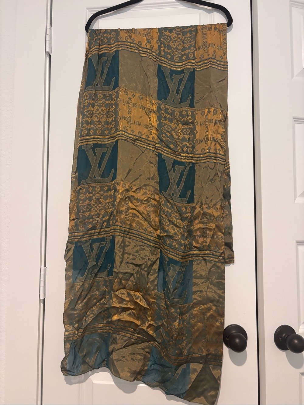 Louis Vuitton Teal and Gold Monogram Silk Wrap